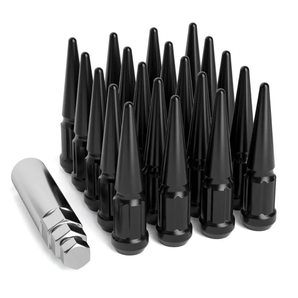 [MM-INT-003] 30007-SPK-BK - M12x1.5 Spike Lug Nuts Black 3-3/8"(85mm) Tall Cone