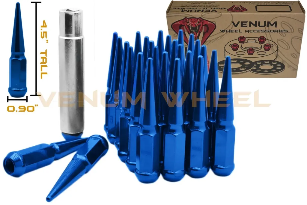 [MM-INT-004] 30007-SPK-BL - M12x1.5 Spike Lug Nuts Blue 3-3/8"(85mm) Tall Cone S