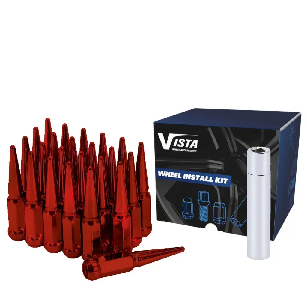[MM-INT-005] 30007-SPK-R - M12x1.5 Spike Lug Nuts Red 3-3/8"(85mm) Tall Cone Se