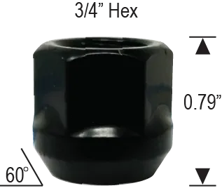 [TA-INT-025] 07404-BK - BLACK-BULGE ACORN 3/4 HEX/ 1/2 - 20, 3/4" HEX BULGE