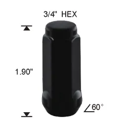 [TA-INT-035] 07410XL-BK - BLACK XL BULGE ACORN/ 9/16' X 3/4' HEX X 1.90'